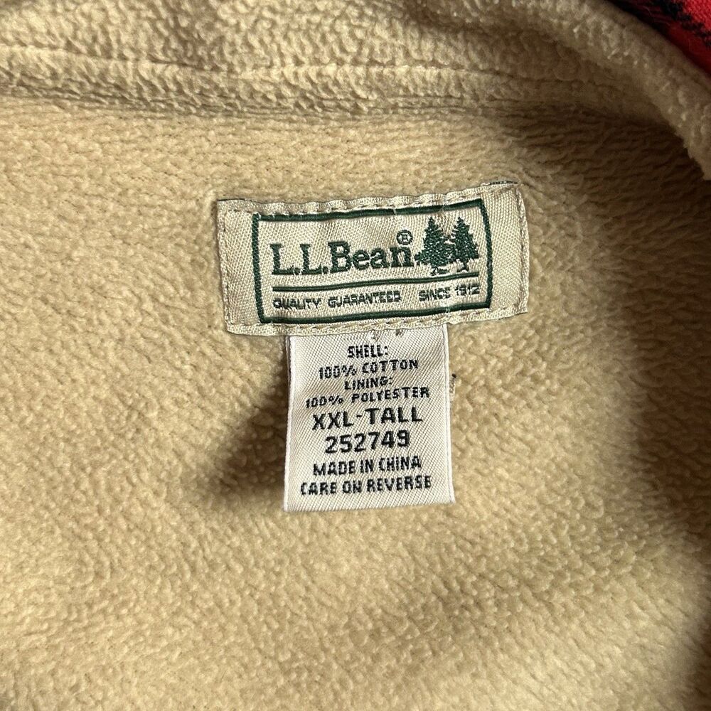 LL Bean Fleece Lined Flannel Shirt Jacket Mens XXL Tall Red Plaid Sherpa - Picture 3 of 6